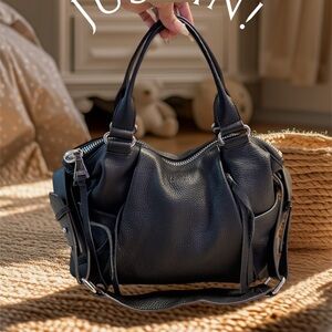 AIMEE KESTENBERG Black Pebbled Leather Shoulder Bag WITH EXTRA STRAP